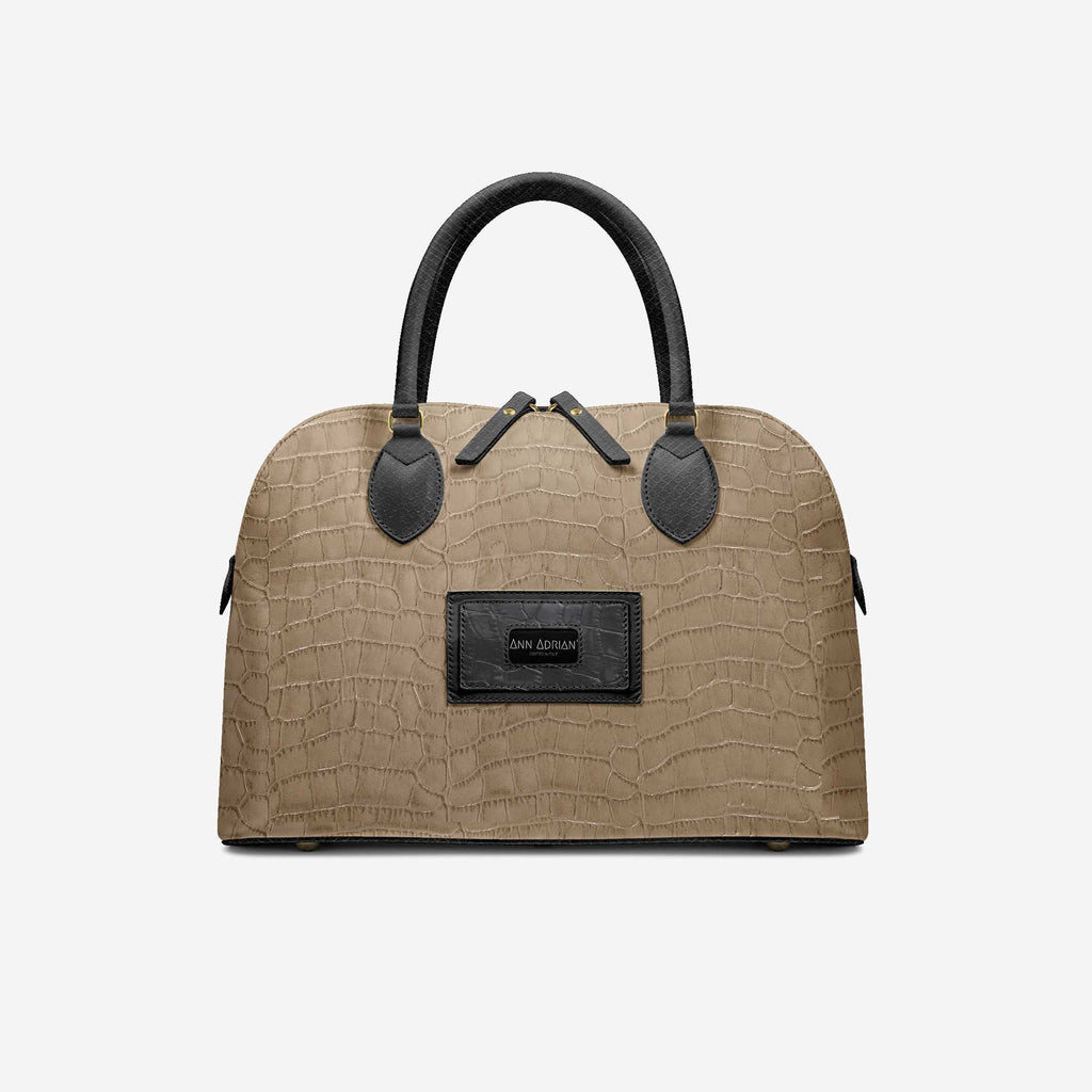 Ann Adrian'Cream Croc Handbag