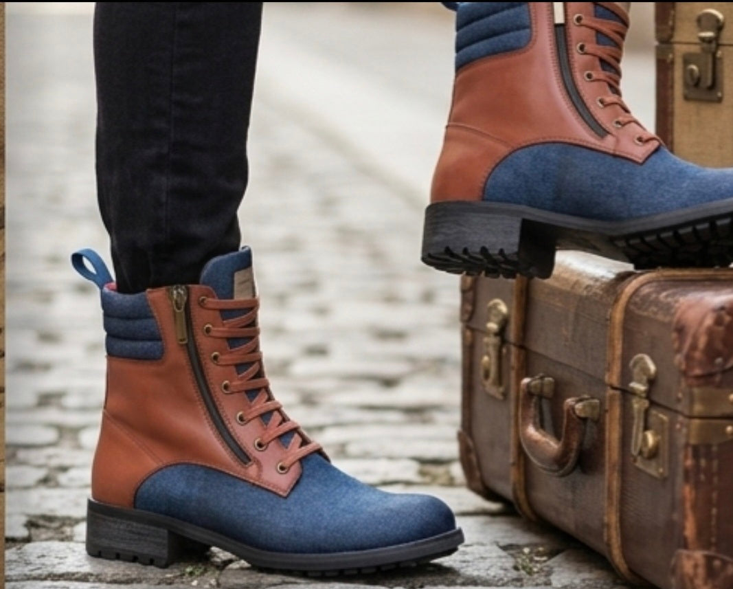 Denim & Leather Zip Boot
