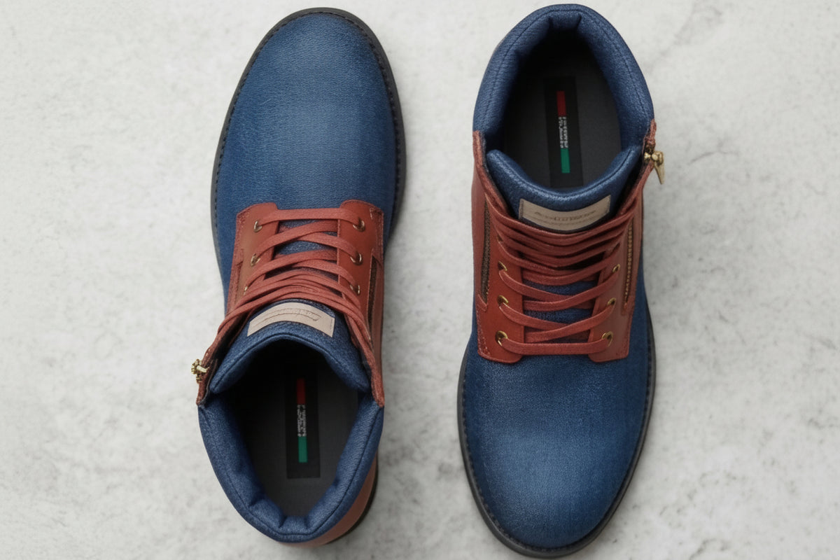 Denim & Leather Zip Boot